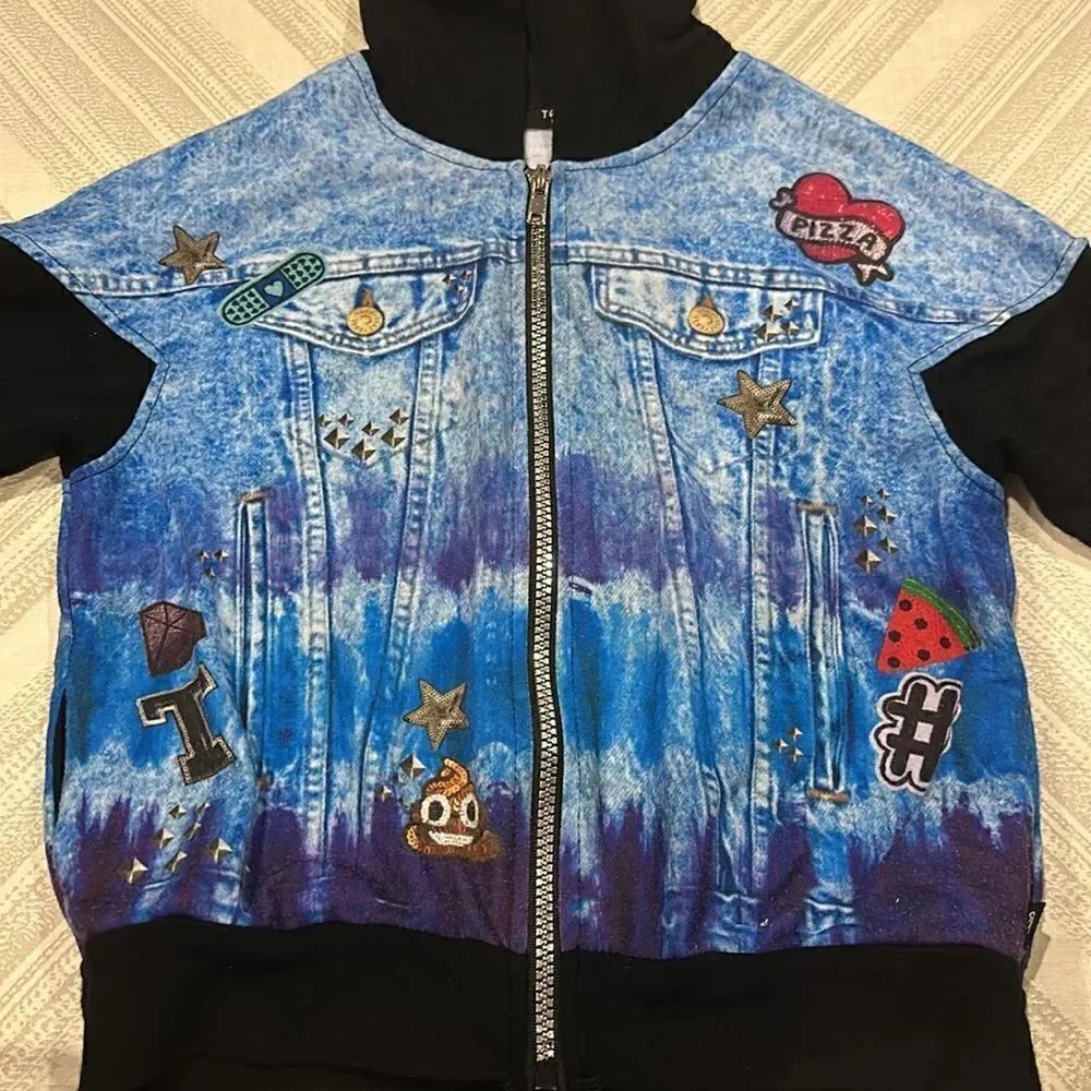 Terez Girls Denim with Patches Zip Io Light Sweatshirt - Picture 3 of 7
